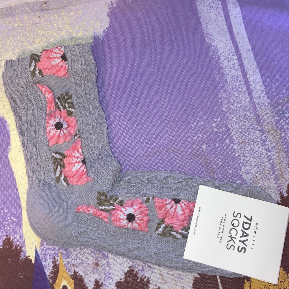 Grey with Orange Flowers Pattern Socks
